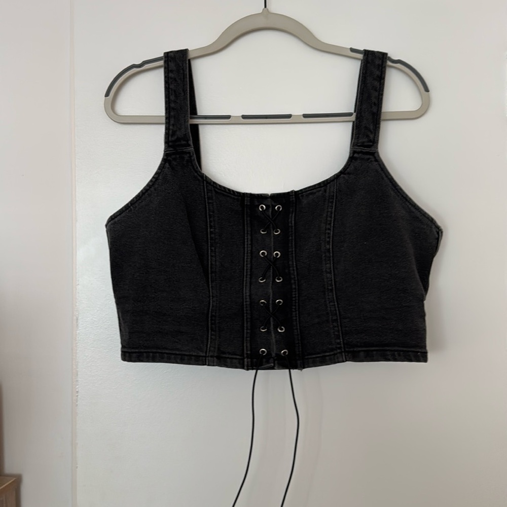 Black Denim Crop Top